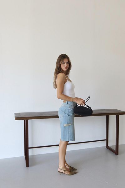 XRAY JEANS Pantaloni scurți de denim albastru cu talie înaltă Midi până la genunchi pentru femei