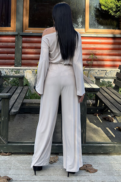 NEW LAVİVA Women's Boat Neck Sandy Fabric Elastic Waist Bottom Top Set 700-3668