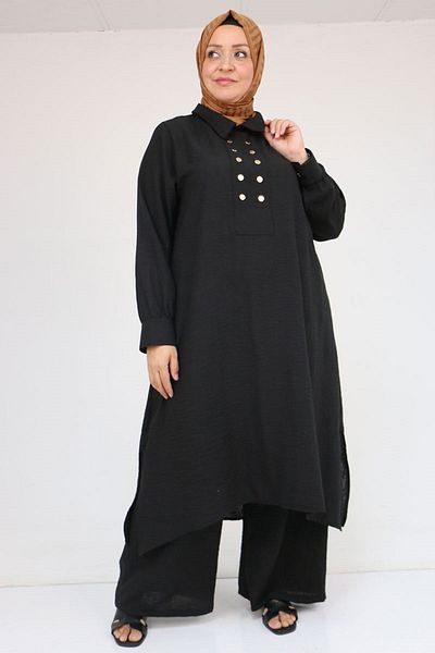Eslina 57023 Plus Size Snap on Pants Suit - Black