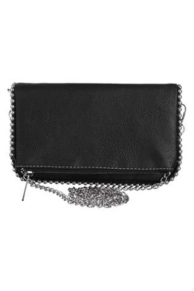 OEM Geantă neagră cu lanț și știfturi argintii pentru femei 22 x 14 cm