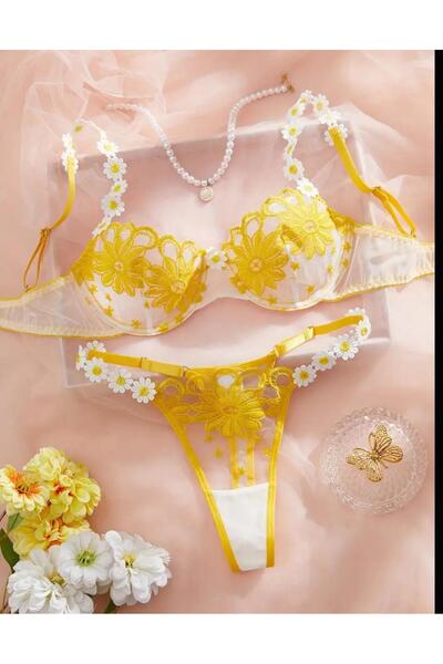 zyc Set de sutien elegant din tul brodat cu model de margarete
