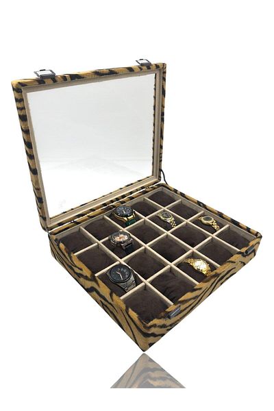 Dijital Çarşı Diji 20 Watch Box Watch Case Tiger with Cream Brown Cushion Inside
