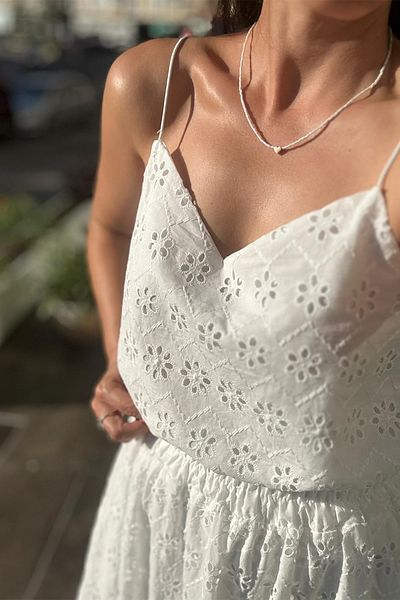 Unique Boutique White Scalloped and Fully Lined Blouse-Skirt Set
