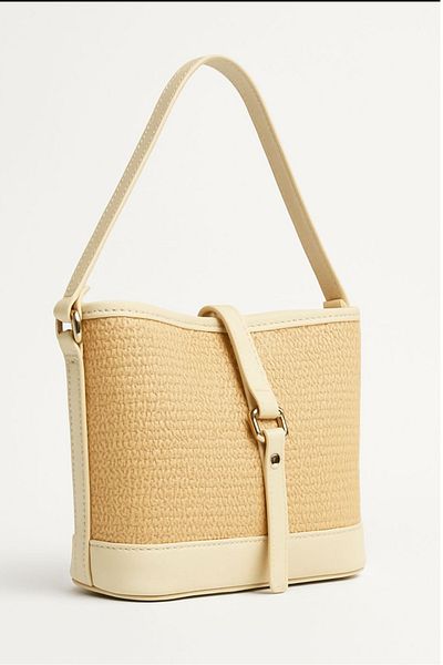 macharelbasic Women's Gold Detailed Straw Hand and Shoulder Bag