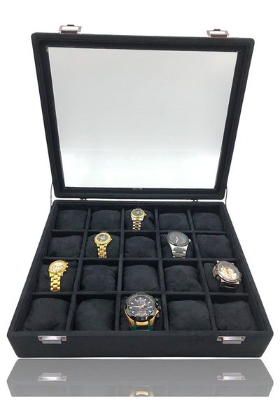 Dijital Çarşı Diji 20 Watch Box Watch Case Suede Black Inside Black Padded