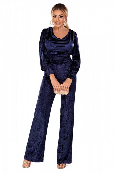 Atmosphere Fashion Elegant navy blue velvet jumpsuit