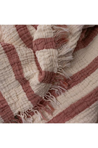 Befera Design 4 Layer Muslin 100% Cotton Double Pique Bedspread 220X240 Powder Pink Striped