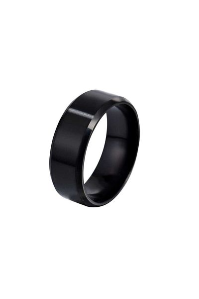 Tesbihane Black Color 316L Quality Stainless Steel Wedding Band Ring - 30 Size