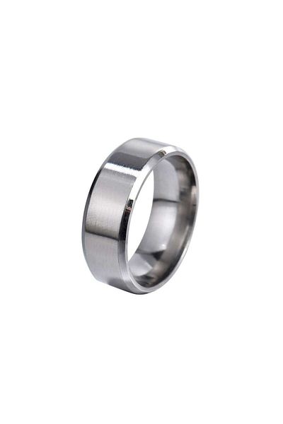 Tesbihane Silver Color 316L Quality Stainless Steel Wedding Band Ring - 27 Size