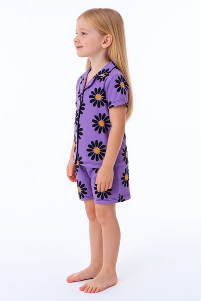 minikiss Girls' Summer Nightgown Pajama Set with Pile Piping Printed