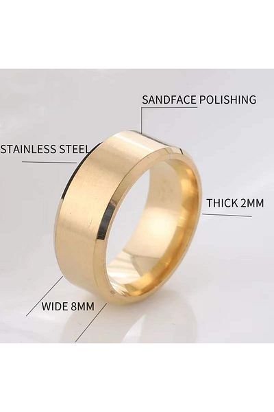 Tesbihane Gold Color 316L Quality Stainless Steel Wedding Band Ring - 12 Size