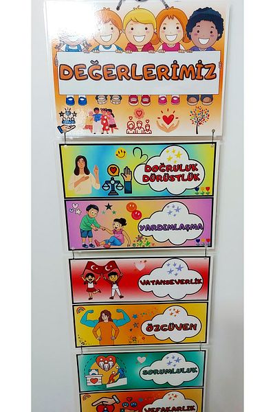 Kozalak Tasarım Our Values Banner for School and Classrooms Customizable Pvc Coated 6 Pieces Banner 30*130cm