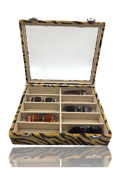 Dijital Çarşı Diji 10 Glasses Box Glasses Bag Tiger Inside Cream