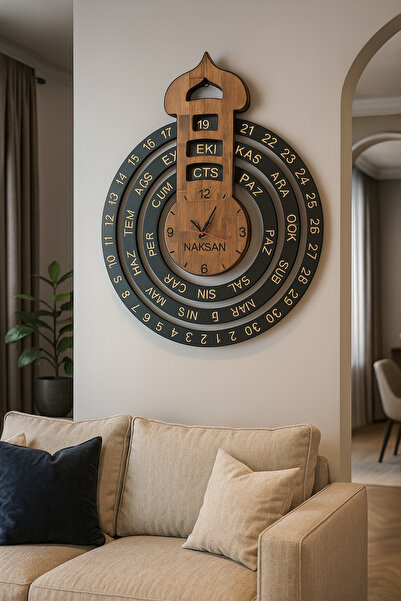 NORELİA Norelia Ahşap Gövdeli Takvimli Dekoratif Duvar Saati