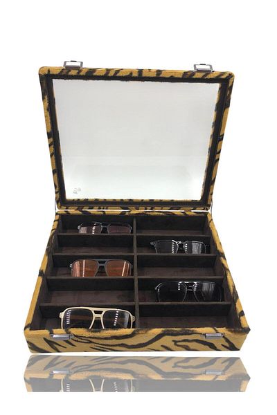 Dijital Çarşı Diji 10 Glasses Box Glasses Bag Tiger Brown Inside