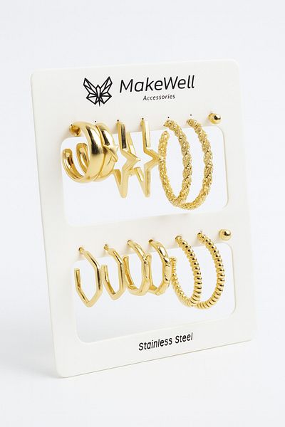 MakeWell Set of 6 Earrings with Ring Star Earrings 6 Types of Ring Models