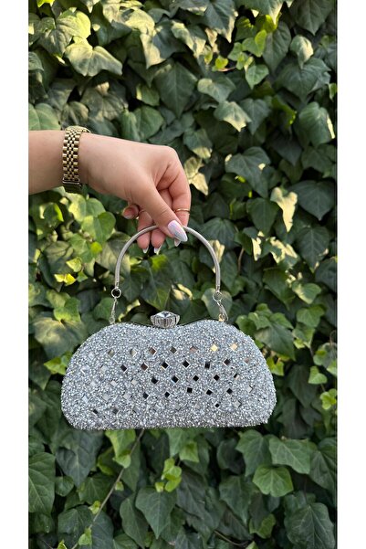 BRAVE BAG YENİ SEZON TAŞLI GÜMÜŞ ABİYE ÇANTA-20