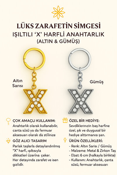 Handley سلسلة مفاتيح بحرف "X" متلألئة - لمسة فاخرة وذات معنى