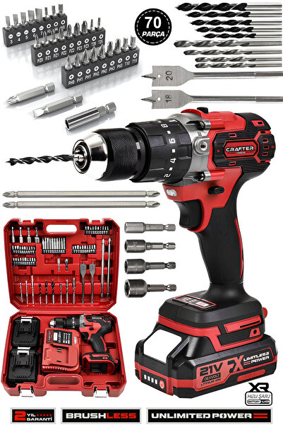 CRAFTERTOOLS 21 V Profesyonel Çift Akülü Vidalama Çelik Mandren Kömürsüz Moto...