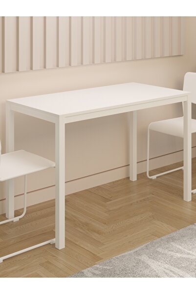 NEATS Beyaz Mutfak Masası, 60x116, Beyaz Büyük Yemek Masası, Metal Ayaklı Mutfak Masası Ahşap MutfakMasası