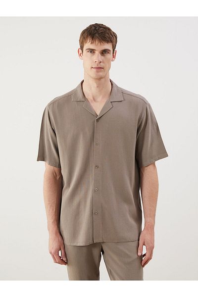 LC Waikiki Beige Regular Fit Short Sleeve Linen Look Men's Shirt