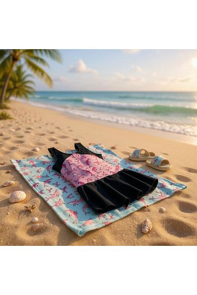 TooHot Girl's Black-Pink Dolphin Themed Dress Swimsuit