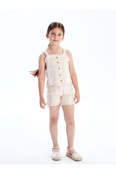 LC Waikiki Ecru Strap Girls' Blouse and Shorts 2-Piece