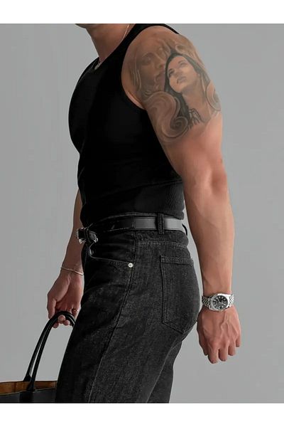 tynemode Men's Black Weightlifting Collar Ribbed Sportsman Lycra Singlet