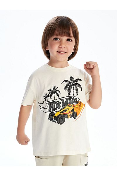 LC Waikiki Beige Printed Boys' T-Shirt and Shorts 2-Piece