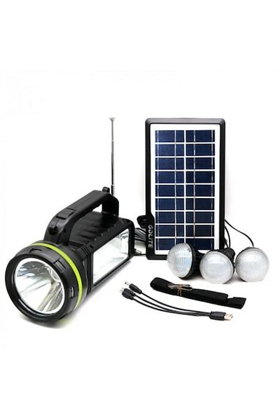 Brivoo® Portable Solar Lamp Kit GDLite GD-2000A – 3 LED Bulbs, Solar Panel, FM Radio, Bluetooth, MP3, USB,