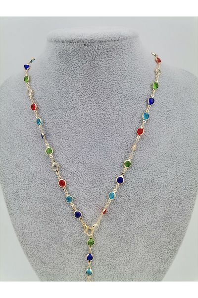 Hobimos Zircon Stone Stainless Tarnish Brass Y Necklace