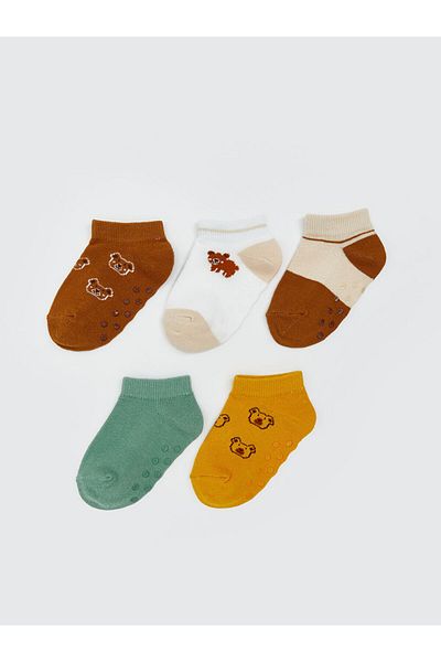 LC Waikiki Brown Printed Baby Boy Booties Socks 5-Piece