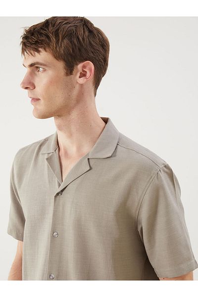 LC Waikiki Black Regular Fit Short Sleeve Linen Look Men's Shirt