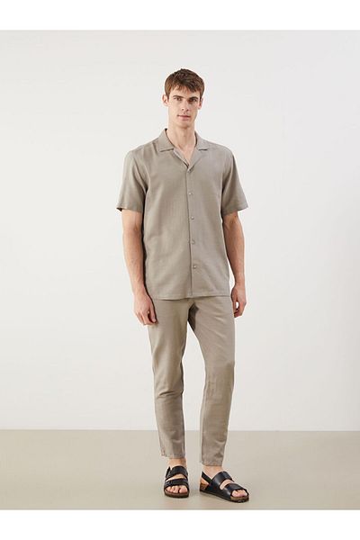 LC Waikiki Black Regular Fit Short Sleeve Linen Look Men's Shirt