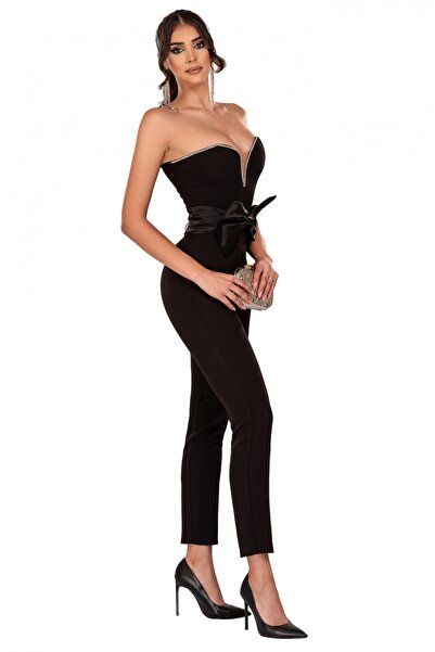 Atmosphere Fashion Black pencil jumpsuit with detachable bow