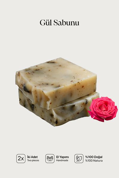 Cageartstudio Natural Rose Soap 2 Pack - 100% Handmade and Natural, Skin Friendly, Chemical Free (2 Pieces)