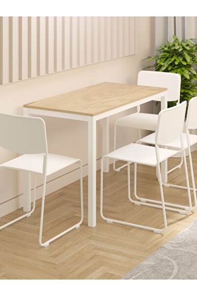 NEATS Safir Meşe Mutfak Masası, 60x116, Büyük Yemek Masası, Metal Ayaklı Mutfak Masası,Ahşap Mutfak Masası