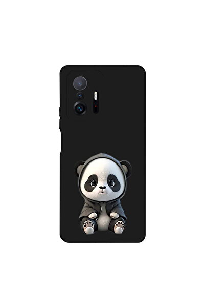 PrintiFy Xiaomi Mi 11T ile Uyumlu Sevimli Panda (0214d) Tasarımlı Siyah Lansm...
