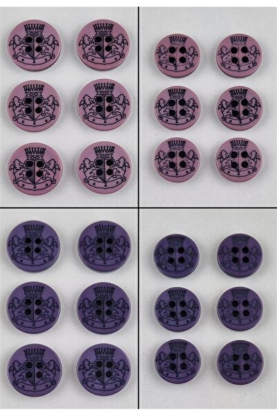 Şirin Yün Arma Desenli Düğme 12 Adet Küçük Boy 12 Adet Büyük Boy Lila - Mor