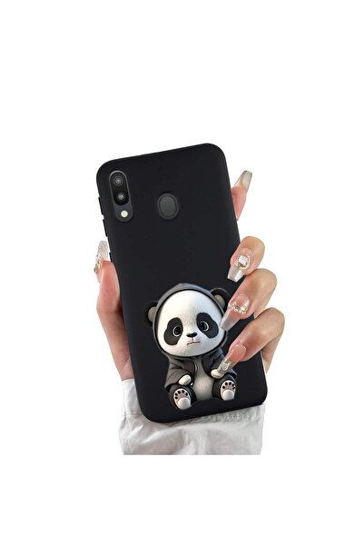 PrintiFy Samsung Galaxy M20 ile Uyumlu Sevimli Panda (0214d) Tasarımlı Siyah Lansman Kılıf