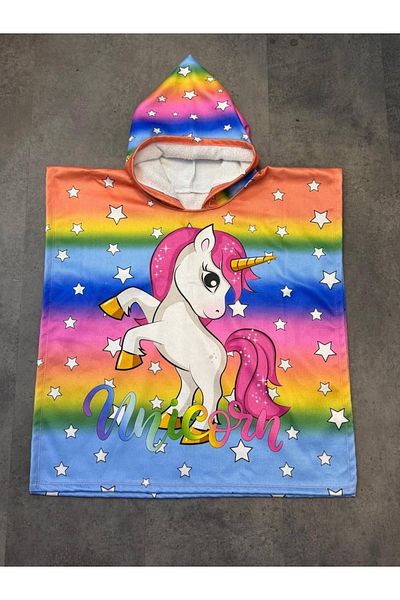 Arya Nisa Kids Κορίτσι Μονόκερος με στάμπα πορτοκαλί - ροζ πετσέτα παραλίας Poncho Summer Vacation 1st Ποιοτικό βαμβάκι