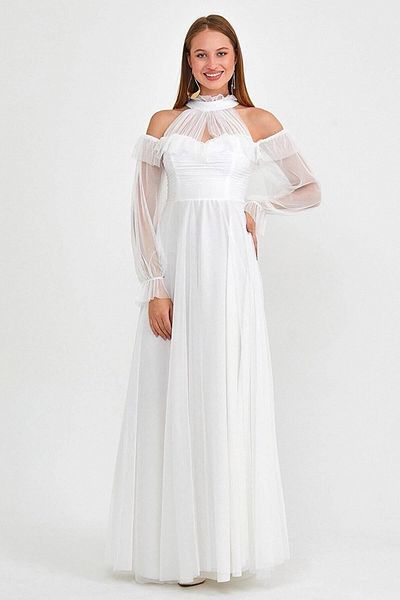 thezkscom Rochie de seara de marime mare drapata din tul alb