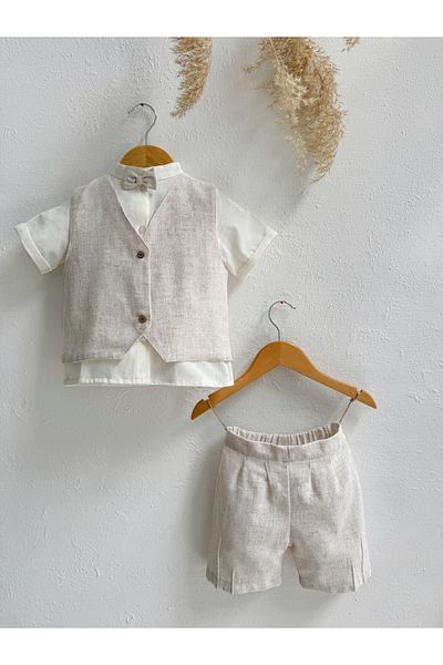 Sis and Bro Natural Linen Vest - Shirt - Shorts