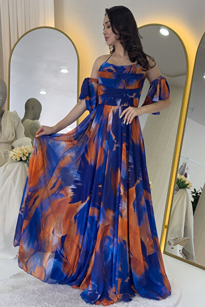 the ZKS Γυναικείο μοτίβο με λουράκι στράπλες στήθος με αφαιρούμενο μανίκι Λεπτομερές βραδινό φόρεμα Saks, φούξια