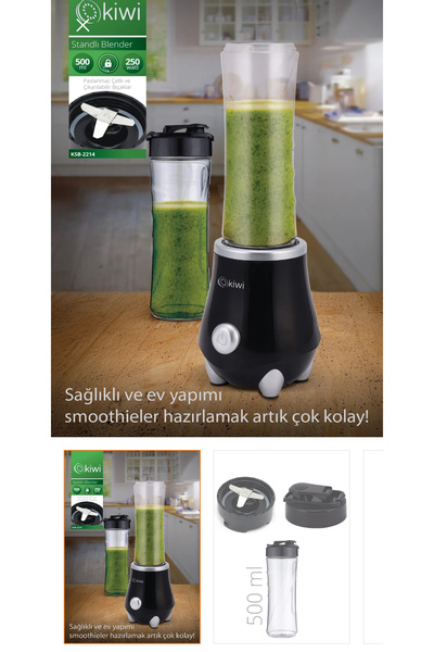 Kivi Ksb-2214 Standlı Sporcu Blender - Kişisel Smoothie Blender 500 ml Bardaklı