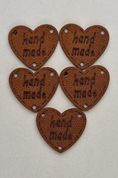 Şirin Yün Dikilebilir Deri Kalp Figürlü Handmade Etiketi Kahverengi 5 Adet