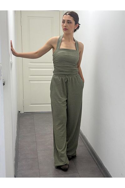 soBasic Textured Blouse and Pants Set