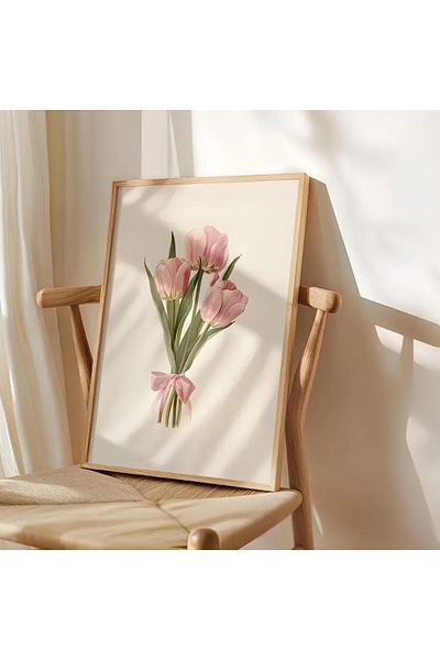 512 STORE Poster fără încadrare cu model de lalele estetică roz, design modern, decor de perete