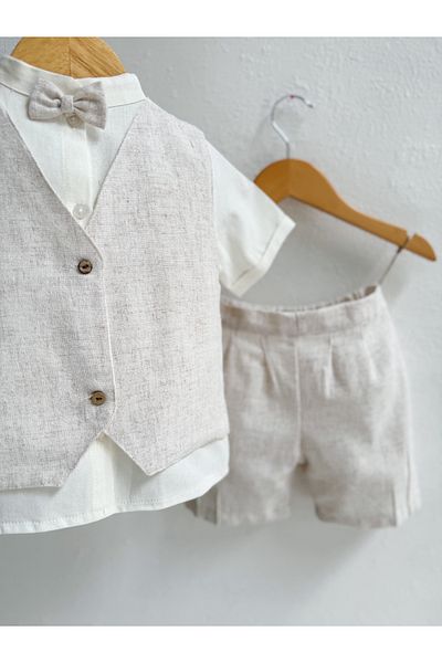 Sis and Bro Natural Linen Vest - Shirt - Shorts