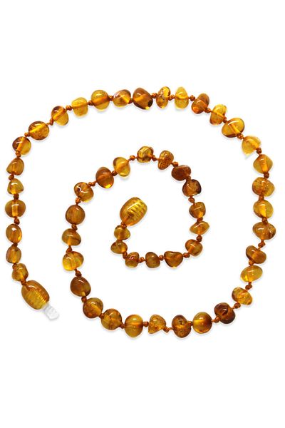 Tesbihane Soft Honey Color Natural Drop Amber Stone Baby Teeth Necklace